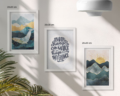 Conjunto de 3 quadros decorativos Inscrição inspiradora de paisagens montanhosas abstratas