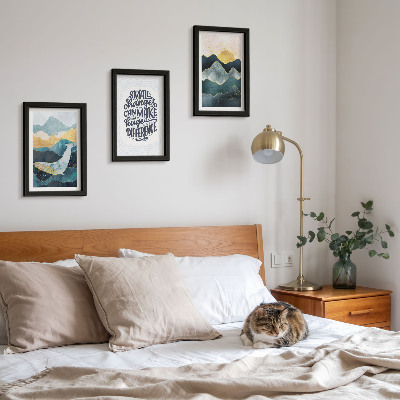 Conjunto de 3 quadros decorativos Inscrição inspiradora de paisagens montanhosas abstratas