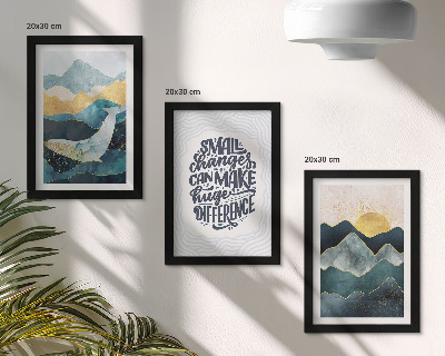 Conjunto de 3 quadros decorativos Inscrição inspiradora de paisagens montanhosas abstratas