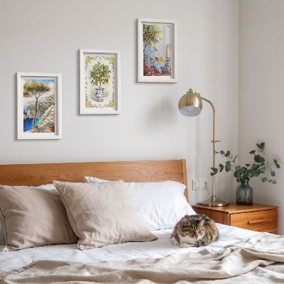 Conjunto de 3 quadros decorativos Vista para o mar com limoeiros.