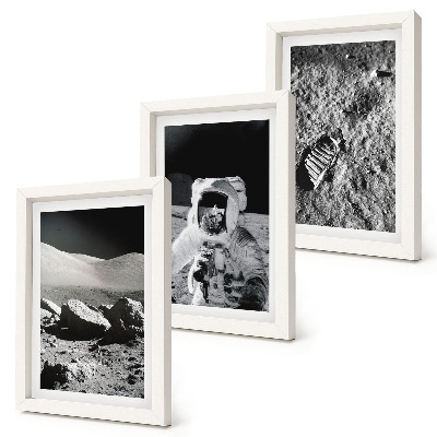 Conjunto de molduras com imagens Fotos da Lua com astronauta e pegada