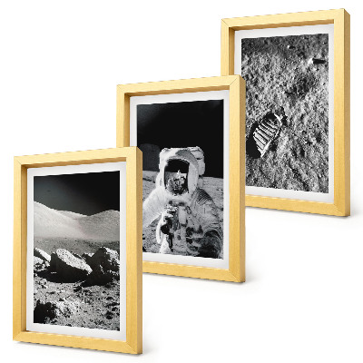 Conjunto de molduras com imagens Fotos da Lua com astronauta e pegada