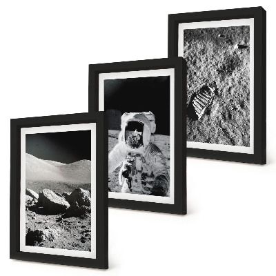 Conjunto de molduras com imagens Fotos da Lua com astronauta e pegada