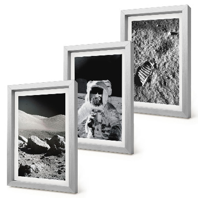 Conjunto de molduras com imagens Fotos da Lua com astronauta e pegada