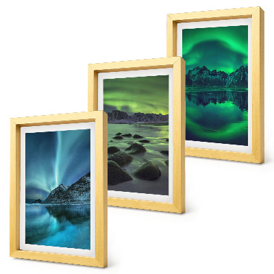 Conjunto de molduras com imagens Paisagem de inverno com aurora boreal e montanhas