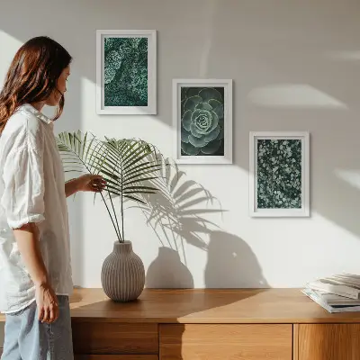 Conjunto de molduras com artes de plantas folhas verdes de suculentas e galhos delicados