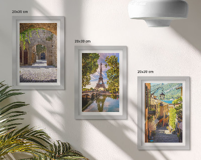 Conjunto de 3 quadros decorativos Ruas belíssimas, arquitetura histórica, Torre Eiffel