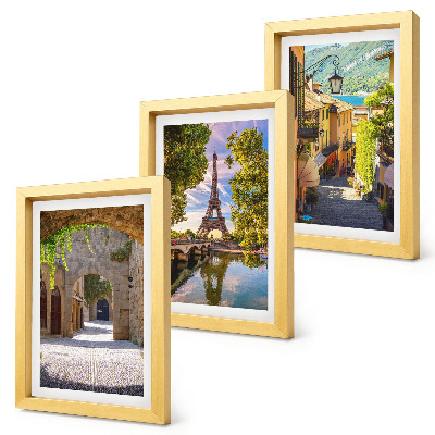 Conjunto de 3 quadros decorativos Ruas belíssimas, arquitetura histórica, Torre Eiffel