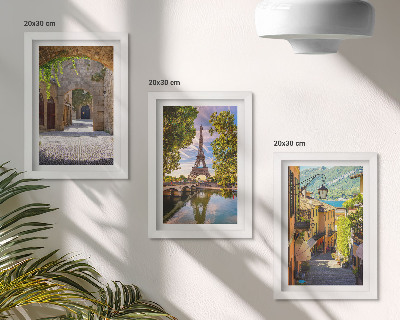 Conjunto de 3 quadros decorativos Ruas belíssimas, arquitetura histórica, Torre Eiffel