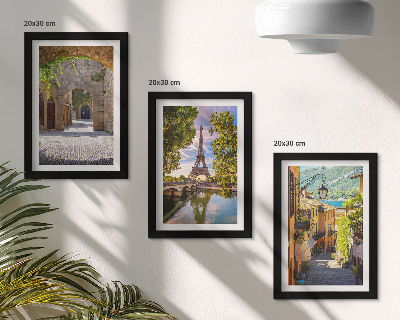 Conjunto de 3 quadros decorativos Ruas belíssimas, arquitetura histórica, Torre Eiffel