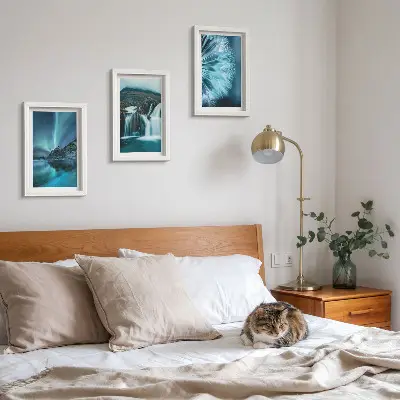 Conjunto de molduras com imagens de paisagens de inverno com cachoeiras e aurora boreal