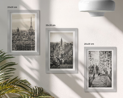 Conjunto de 3 quadros decorativos Vistas da cidade de Paris e Nova York, e escadarias encantadoras.