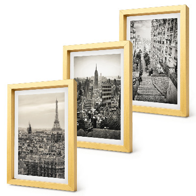 Conjunto de 3 quadros decorativos Vistas da cidade de Paris e Nova York, e escadarias encantadoras.