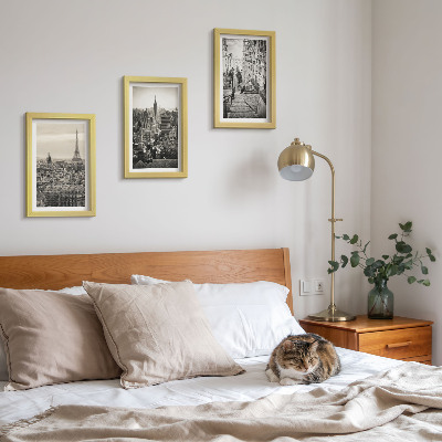 Conjunto de 3 quadros decorativos Vistas da cidade de Paris e Nova York, e escadarias encantadoras.