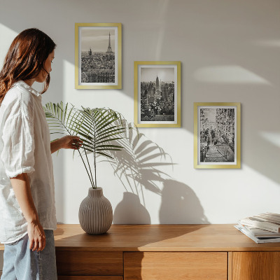 Conjunto de 3 quadros decorativos Vistas da cidade de Paris e Nova York, e escadarias encantadoras.