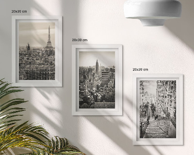 Conjunto de 3 quadros decorativos Vistas da cidade de Paris e Nova York, e escadarias encantadoras.
