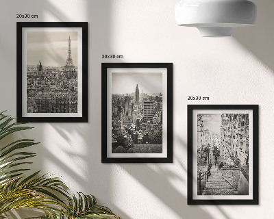 Conjunto de 3 quadros decorativos Vistas da cidade de Paris e Nova York, e escadarias encantadoras.