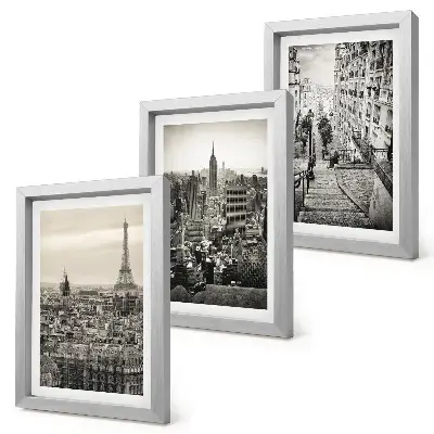 Conjunto de 3 quadros decorativos com vistas das cidades de Paris e Nova York e escadarias encantadoras