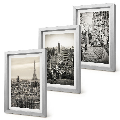 Conjunto de 3 quadros decorativos Vistas da cidade de Paris e Nova York, e escadarias encantadoras.