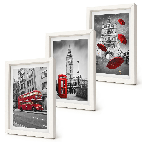 Conjunto de 3 quadros decorativos Detalhes em vermelho e edifícios famosos de Londres