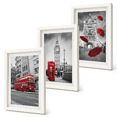 Conjunto de 3 quadros decorativos com detalhes em vermelho e edifícios famosos de Londres