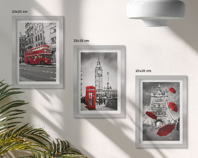 Conjunto de 3 quadros decorativos Detalhes em vermelho e edifícios famosos de Londres