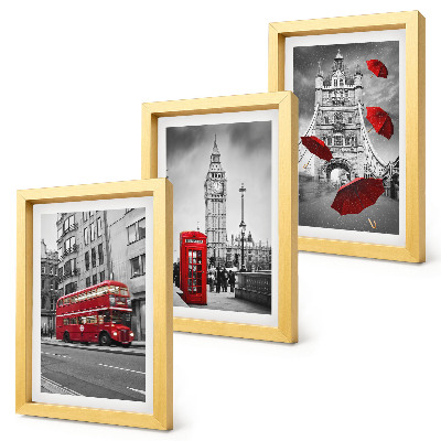 Conjunto de 3 quadros decorativos Detalhes em vermelho e edifícios famosos de Londres