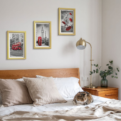 Conjunto de 3 quadros decorativos Detalhes em vermelho e edifícios famosos de Londres