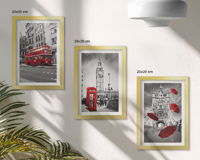 Conjunto de 3 quadros decorativos Detalhes em vermelho e edifícios famosos de Londres