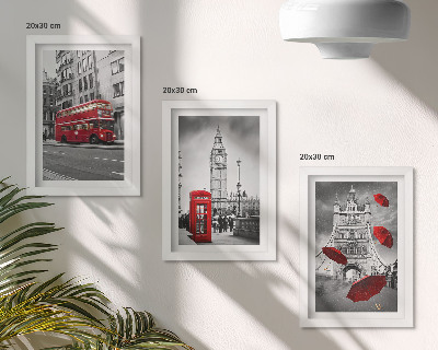 Conjunto de 3 quadros decorativos Detalhes em vermelho e edifícios famosos de Londres