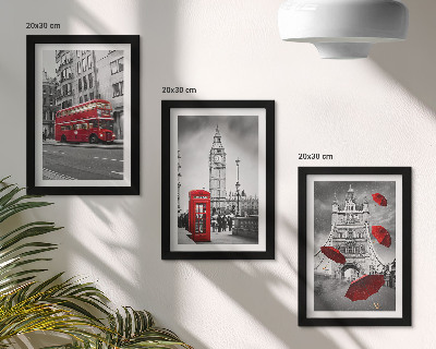 Conjunto de 3 quadros decorativos Detalhes em vermelho e edifícios famosos de Londres