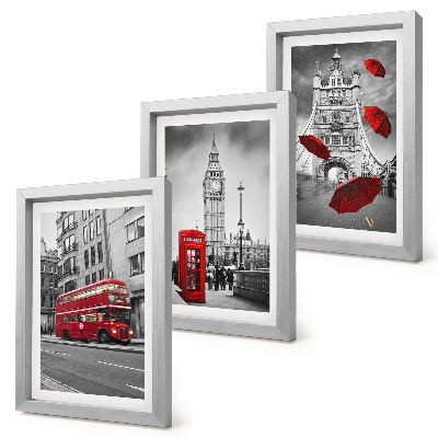 Conjunto de 3 quadros decorativos Detalhes em vermelho e edifícios famosos de Londres