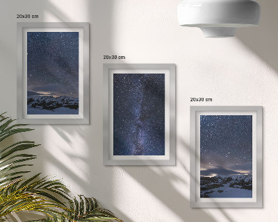 Conjunto de molduras com imagens Céu noturno estrelado e paisagem montanhosa