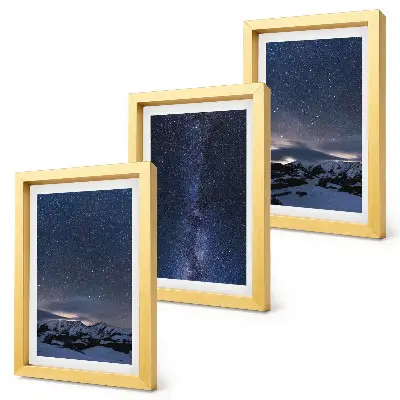 Conjunto de quadros decorativos com arte de céu noturno estrelado e paisagem montanhosa