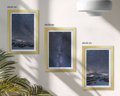 Conjunto de molduras com imagens Céu noturno estrelado e paisagem montanhosa