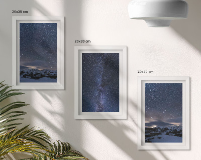 Conjunto de molduras com imagens Céu noturno estrelado e paisagem montanhosa
