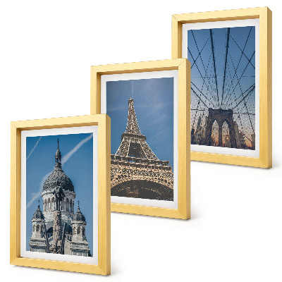 Conjunto de molduras com imagens Vistas de edifícios famosos de várias cidades ao redor do mundo.