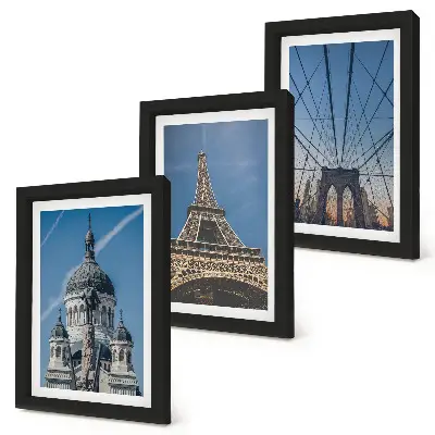 Conjunto de quadros com imagens vistas de edifícios famosos ao redor do mundo