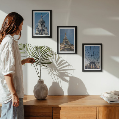 Conjunto de molduras com imagens Vistas de edifícios famosos de várias cidades ao redor do mundo.