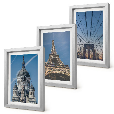 Conjunto de molduras com imagens Vistas de edifícios famosos de várias cidades ao redor do mundo.