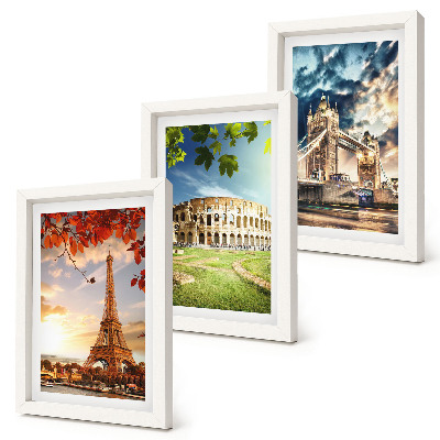 Conjunto de molduras com imagens Monumentos da Europa nas cores quentes da paisagem.