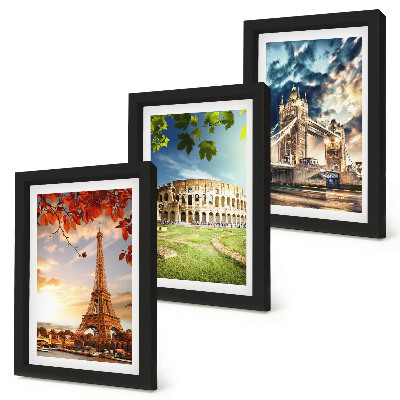 Conjunto de molduras com imagens Monumentos da Europa nas cores quentes da paisagem.