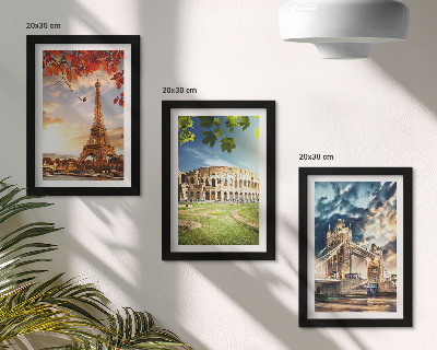 Conjunto de molduras com imagens Monumentos da Europa nas cores quentes da paisagem.