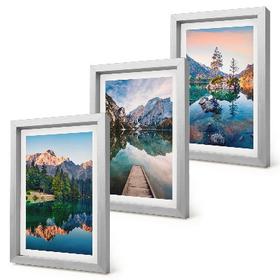 Tríptico com moldura Lagos de montanha com reflexos na água e na floresta