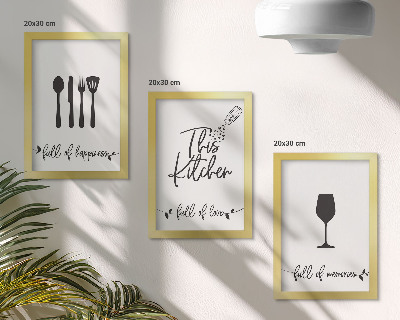 Conjunto de 3 quadros decorativos Padrões de utensílios de cozinha com inscrições para a cozinha