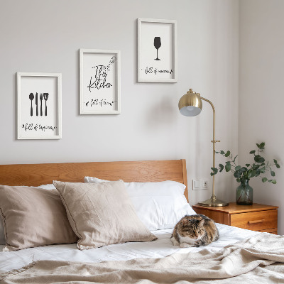 Conjunto de 3 quadros decorativos Padrões de utensílios de cozinha com inscrições para a cozinha