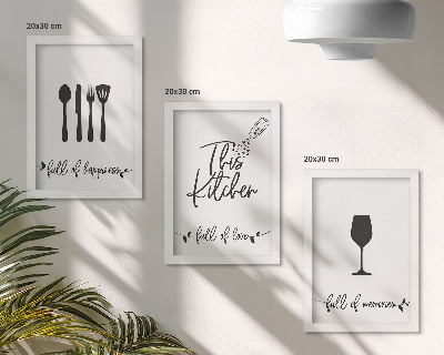 Conjunto de 3 quadros decorativos Padrões de utensílios de cozinha com inscrições para a cozinha