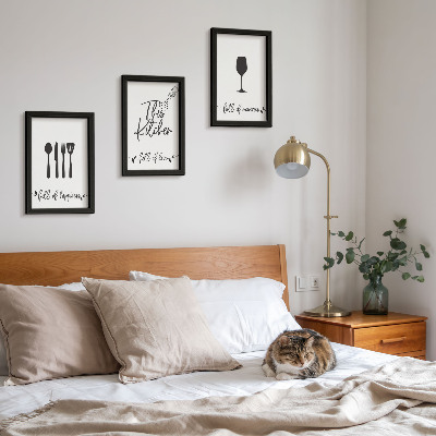Conjunto de 3 quadros decorativos Padrões de utensílios de cozinha com inscrições para a cozinha