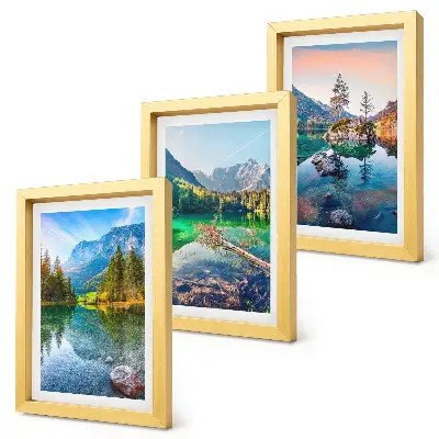 Conjunto de quadros com imagens lagos de montanha com águas e paisagens naturais