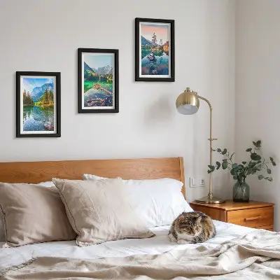 Conjunto de quadros com imagens lagos de montanha com águas e paisagens naturais